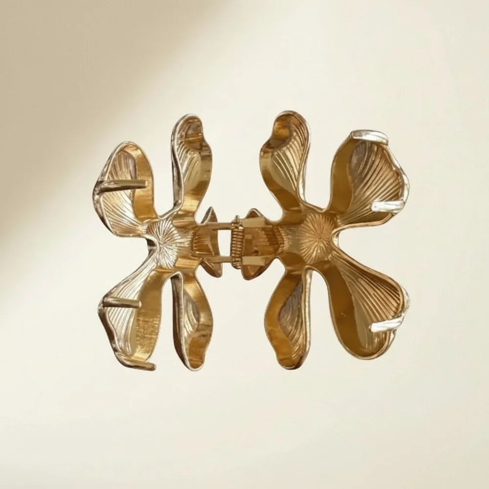 Gold Plated Alloy Flower Hair Claw Clip Chic Minimalist Metal Barrette